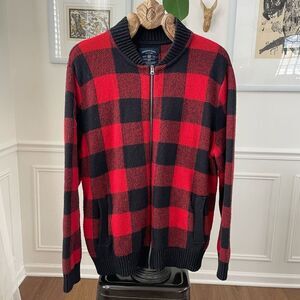 American Eagle Red Black Buffalo Plaid Sweater Baseball Jacket Coat XXL